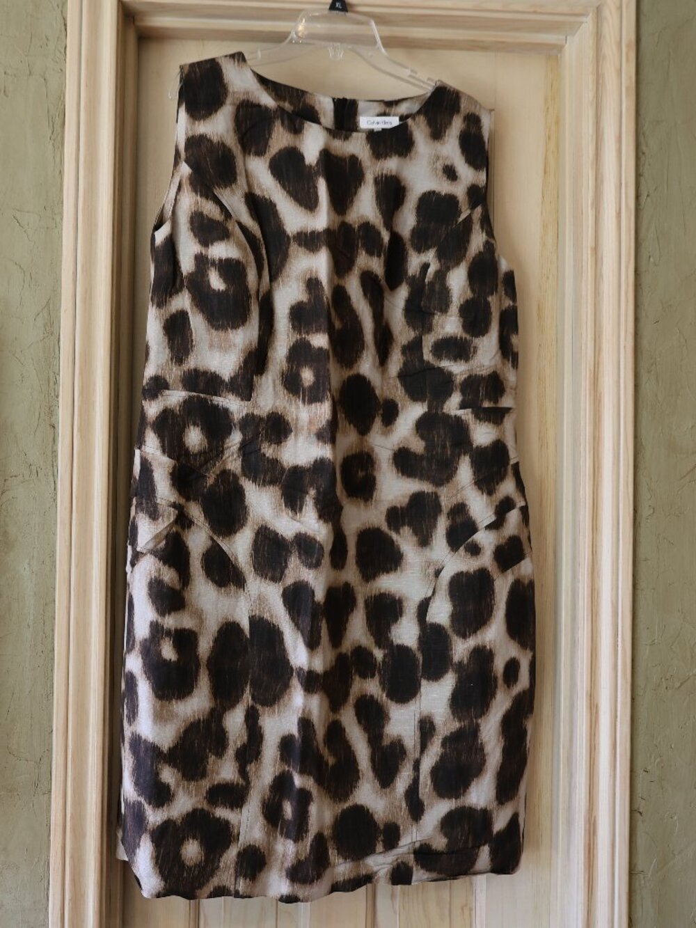 EUC Calvin Klein Brown/Beige Leopard Print Sleeveless Sheath Dress Size 22W